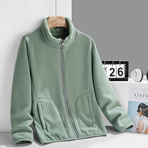 

Women's Teddy Coat Warm Breathable Casual Holiday Vacation Park Zipper Pocket Zipper Stand Collar Casual Comfortable Street Style Solid Color Regular Fit Outerwear Long Sleeve Winter Fall Green Black