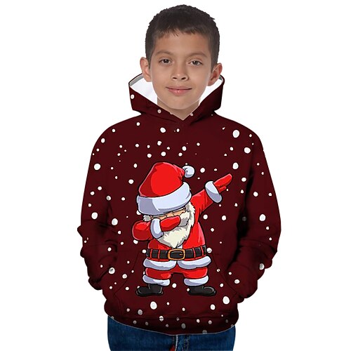 

Kids Boys Ugly Christmas Hoodie Pullover Graphic Santa Claus Long Sleeve Pocket Children Top Outdoor Hoodie Active Cute Red Winter 7-13 Years