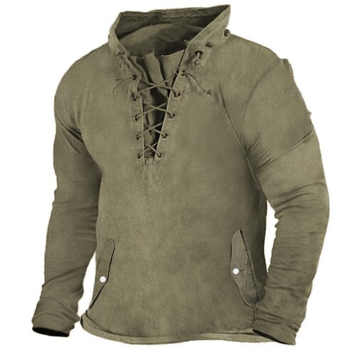 

Men's Sweatshirt Fuzzy Sherpa Pullover Green Black Brown Standing Collar Solid Color Drawstring Sports Outdoor Streetwear Casual Big and Tall Winter Fall Clothing Apparel Hoodies Sweatshirts Long