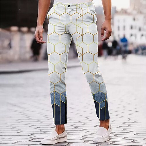 

Men's Chinos Trousers Jogger Pants Pocket 3D Print Geometric Graphic Prints Comfort Soft Office Business Basic Fashion Blue White / Spring