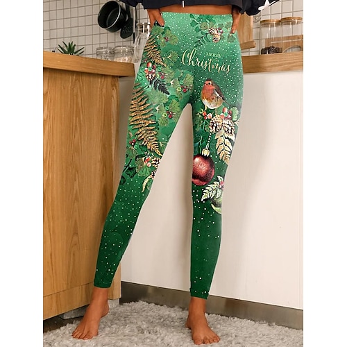

Women's Leggings Green Blue Pink Sparkle Sparkle & Shine Christmas Casual Leisure Sports Print Stretchy Ankle-Length Tummy Control Patterned S M L XL 2XL