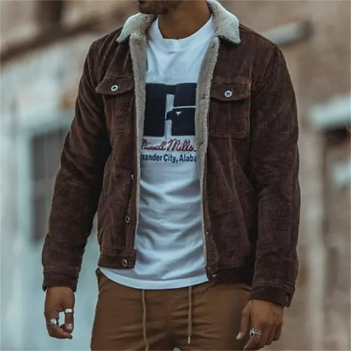 

Men's Winter Jacket Winter Coat Durable Casual / Daily Daily Wear Vacation To-Go Single Breasted Turndown Warm Ups Comfort Leisure Jacket Outerwear Solid / Plain Color Pocket khaki Coffee Grey