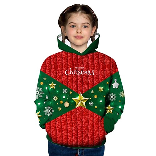 

Kids Girls' Ugly Christmas Sweatshirt Hoodie Long Sleeve Graphic Pocket Red Children Tops Winter Fall Fashion Cute Outdoor Casual Christmas Regular Fit 7-13 Years