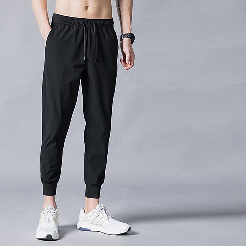 

Men's Joggers Trousers Casual Pants Pocket Drawstring Elastic Waist Solid Color Comfort Breathable Full Length Daily Going out Streetwear Fashion Chic & Modern Black Micro-elastic