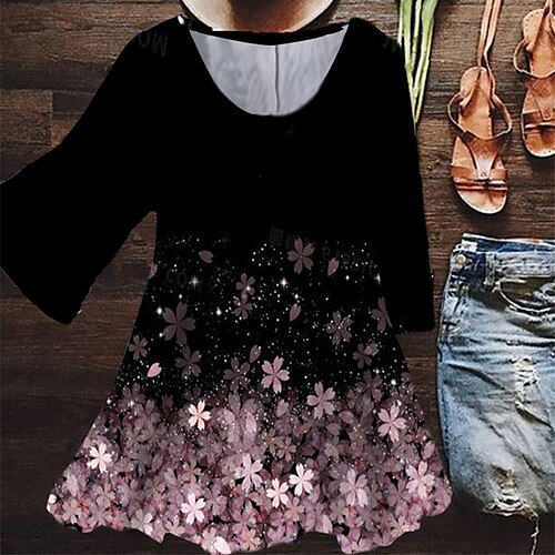 

Mujer Talla extra Tops Blusa Camisa Floral Estampado Manga 3/4 Cuello redondo Casual Diario Festivos Jersey de algodón spandex Invierno Otoño Morado / Talla Grande