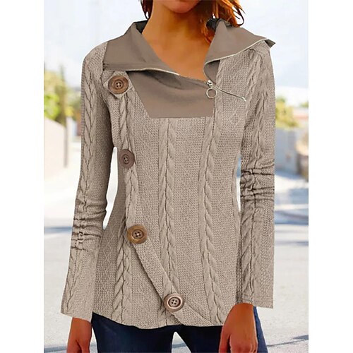 

Women's Blouse khaki Zipper Long Sleeve Casual Regular S
