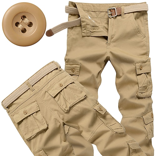 

Men's Cargo Pants Trousers Leg Drawstring Multi Pocket Straight Leg Solid Color Wearable Full Length Casual Daily Going out 100% Cotton Sports Stylish ArmyGreen Grass Green High Waist Inelastic