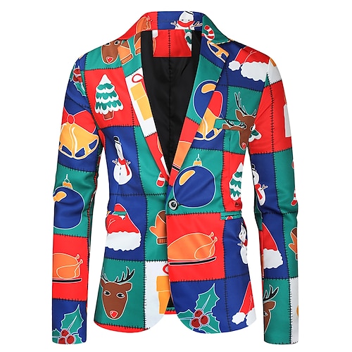 

Men's Christmas Ugly Blazer Regular Standard Fit Pattern Single Breasted One-button Red 2022