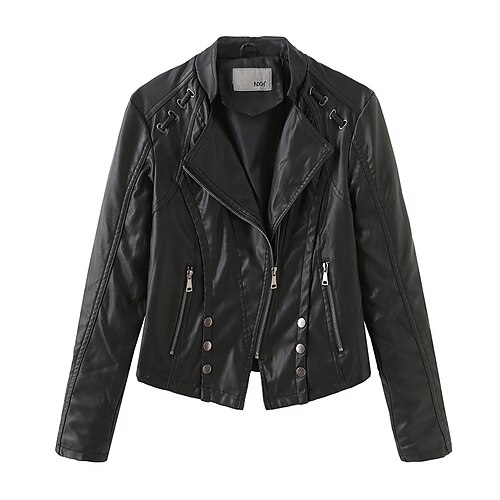 

Women's Faux Leather Jacket Waterproof Windproof Outdoor Street Daily Vacation Zipper Pocket Zipper Lapel Chic & Modern Street Style Solid Color Regular Fit Outerwear Long Sleeve Winter Fall Light