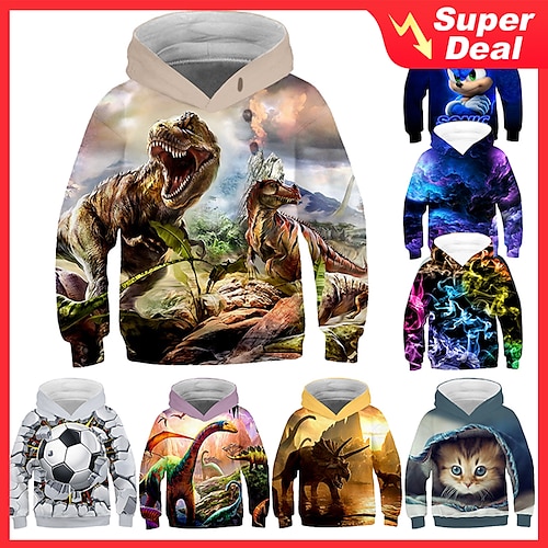 

Kids Toddler Boys' Hoodie & Sweatshirt Long Sleeve Dinosaur Fantastic Beasts 3D Print Color Block Animal White Blue Yellow Children Tops Active Streetwear Children's Day 2-12 Years