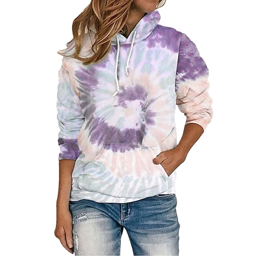 

Women's Pullover Casual Green Blue Purple Tie Dye Casual Hoodie Long Sleeve S M L XL 2XL 3XL
