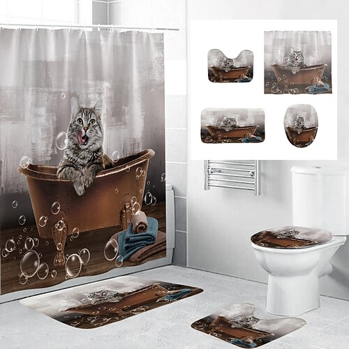 

Fabric shower curtain bathroom decoration four-piece set and modern and animal bathroom pattern