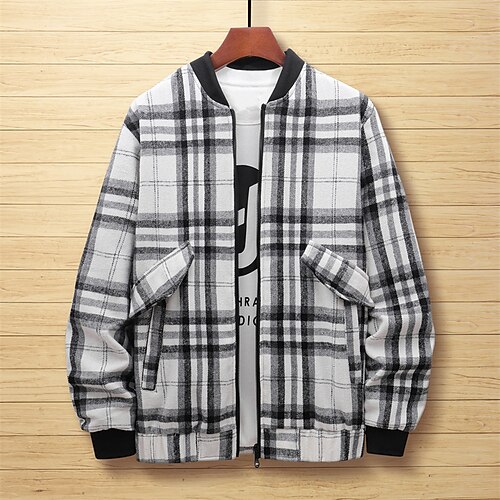 

Men's Men Casual Jacket Daily Wear Casual Daily Fall Winter Regular Coat Regular Fit Breathable Casual Daily Traditional / Classic Comfortable Jacket Long Sleeve non-printing Stripes and Plaid with