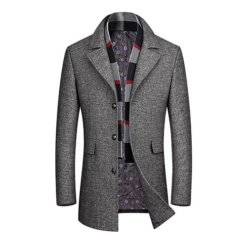 

Men's Winter Coat Wool Coat Overcoat Trench Coat Daily Wear Going out Winter Wool Thermal Warm Washable Outerwear Clothing Apparel Fashion Warm Ups Solid Colored Pocket Turndown Single Breasted