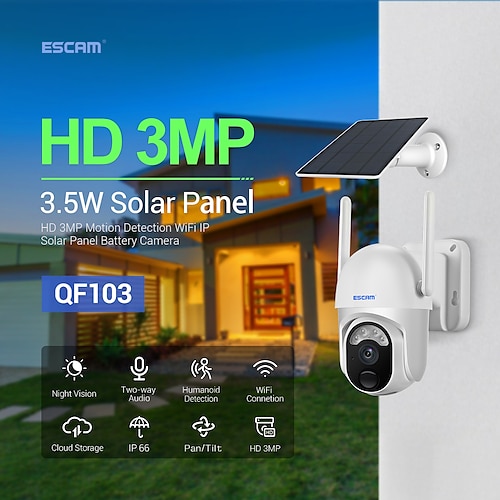 

ESCAM ESCAM QF103 IP Camera 3MP PTZ WIFI Waterproof Wi-Fi Protected Setup With Audio Indoor Outdoor Support 128 GB / CMOS / Android / Zoom