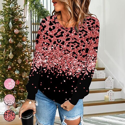 

Women's Hoodie Sequins Christmas pattern Standard Winter Pink White Black