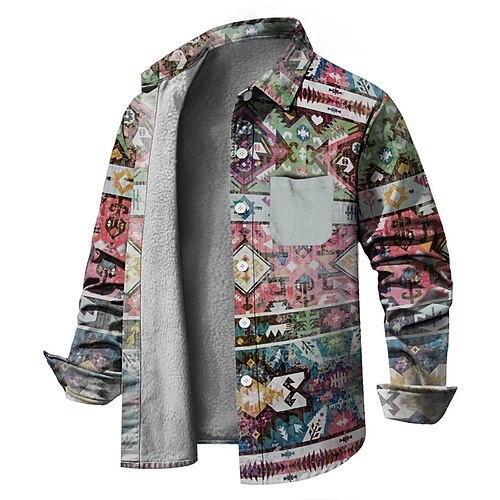 

Men's Shirt Graphic Prints Geometry Turndown Rainbow Gray 3D Print Outdoor Street Long Sleeve Button-Down Print Clothing Apparel Vintage Designer Ethnic Style Casual