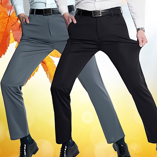 

Men's Dress Pants Trousers Winter Pants Pocket Straight Leg Solid Colored Comfort Warm Business Daily Fashion Casual Khaki Royal Blue Micro-elastic