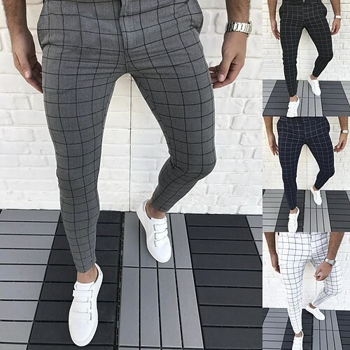 

Men's Chinos Trousers Jogger Pants Plaid Dress Pants Pocket Lattice Windproof Warm Ankle-Length Casual Daily Cotton Blend Simple Smart Casual Green Black Micro-elastic