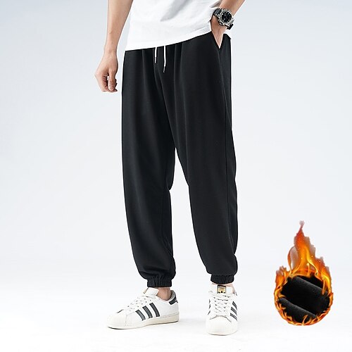 

Men's Fleece Pants Sweatpants Joggers Trousers Winter Pants Side Pockets Elastic Waist Fleece Solid Color Comfort Warm Daily Casual Navy Apricot / Spring / Drawstring / Elasticity