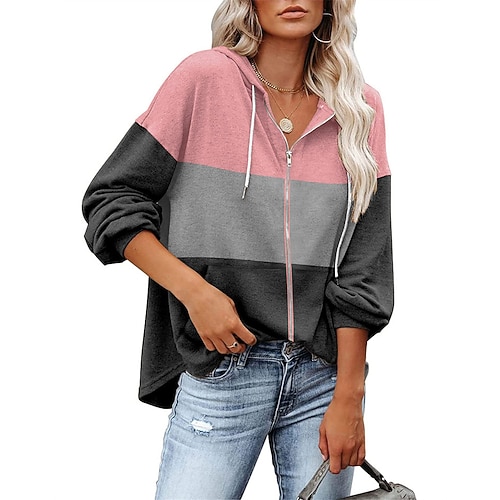 

Women's Zip Hoodie Sweatshirt Basic Zip Up Front Pocket Green Blue Purple Color Block Street Hoodie Long Sleeve S M L XL 2XL 3XL