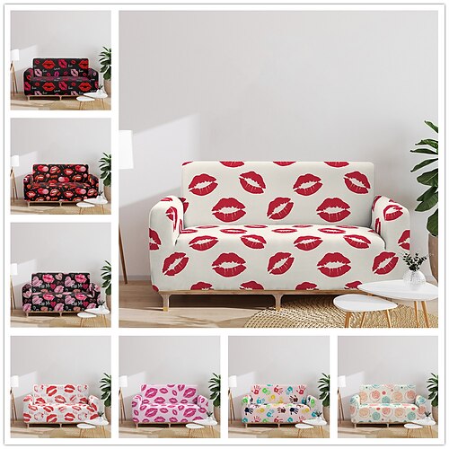 

Lip Print Sofa Cover Stretch Slipcovers Soft Durable Couch Cover 1 Piece Spandex Fabric Washable Furniture Protector fit Armchair Seat/Loveseat/Sofa/XL Sofa