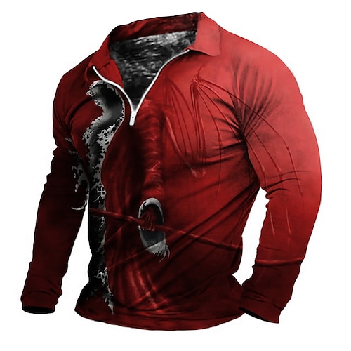 

Men's Collar Polo Shirt Golf Shirt Santa Claus Graphic Prints Turndown Red Gray 3D Print Christmas Street Long Sleeve Zipper Print Clothing Apparel Fashion Designer Casual Breathable