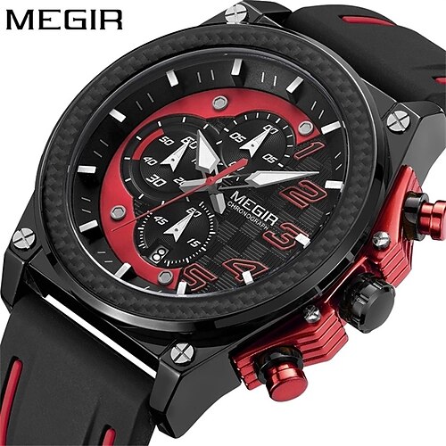 

MEGIR Quartz Watch Men Watches Multifunction Silicone Sports Big Dial Watch Waterproof Chronograph Luxury Date Quartz Men's Wristwatch