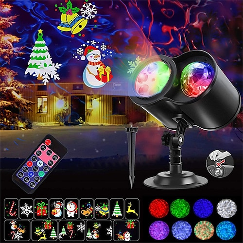 

Christmas Projector Lights Outdoor 2-in-1 LED Christmas Projectors with Remote Control Timer Moving Patterns & Ocean Wave Waterproof for Xmas Holiday Party