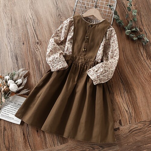 

2 Pieces Kids Girls' Graphic Ruched Dress Suits Set Long Sleeve Cute School 7-13 Years Winter Multicolor / Fall / Spring / Knee-length