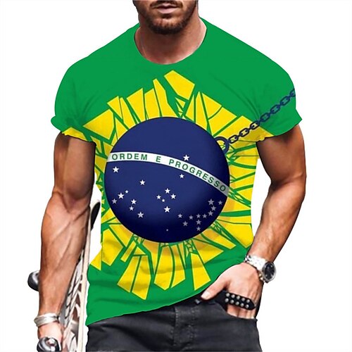 

Men's T shirt Tee Graphic Prints Crew Neck Green Dark Green White Black 3D Print World Cup Brazil Outdoor Street Short Sleeve Print Clothing Apparel Sports Designer Casual / Summer