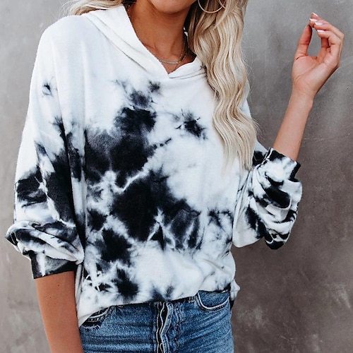 

Women's Hoodie Tie Dye Printing Basic Hooded Standard Spring, Fall, Winter, Summer Black and white tie dye