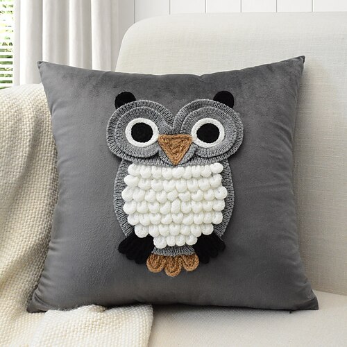 

Owl Crocheted Pillow Cover Decorative Pillowcase Square Throw Cushion Cover for Sofa Couch Bed Bench Living Room 1PC