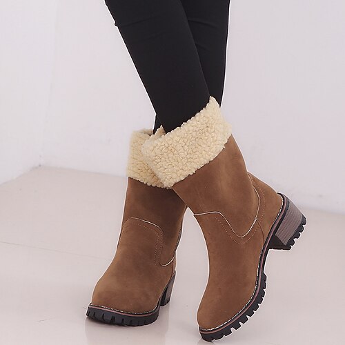 

Women's Boots Snow Boots Plus Size Mid Calf Boots Low Heel Round Toe Elegant Casual Minimalism Outdoor Daily Synthetics Zipper Fall Winter Solid Colored Camel Grey Black