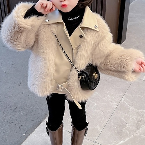 

Toddler Girls' Faux Fur Coat Solid Color Fashion Button Party Coat Outerwear 3-7 Years Winter Pink Beige
