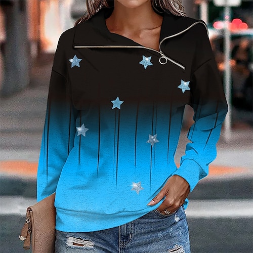 

Women's Sweatshirt Pullover Streetwear Zipper Green Blue Purple Graphic Street V Neck Long Sleeve S M L XL 2XL 3XL