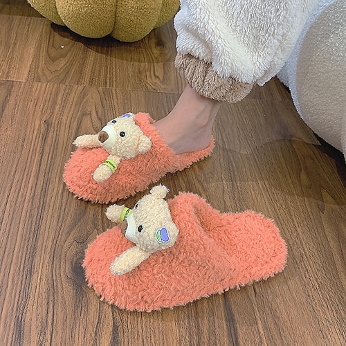 

Women's Slippers Home Fuzzy Slippers Fluffy Slippers House Slippers Warm Slippers Winter Flat Heel Round Toe Polyester Loafer Yellow Rosy Pink Orange