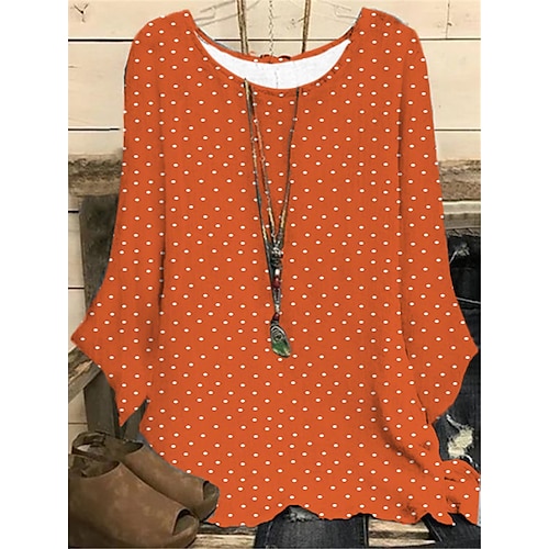 

Women's Plus Size Tops Blouse Shirt Polka Dot Pumpkin Print Long Sleeve Crewneck Casual Halloween Halloween Daily Polyester Fall Winter Yellow Orange