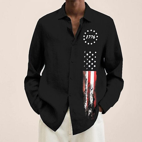 

Men's Shirt National Flag Turndown Black 3D Print Outdoor Street Long Sleeve Button-Down Print Clothing Apparel Fashion Designer Casual Breathable