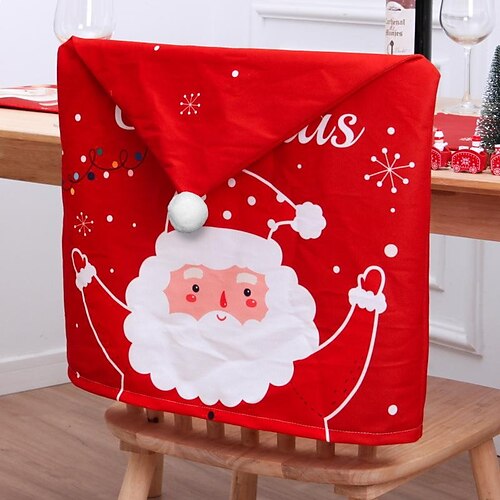 

Christmas Santa Chair Cover, 1 Piece Red Snowman Hat Slipcovers Xmas Chair Back Covers Cap for Christmas House Dining Room Kitchen Banquet Holiday Decorations