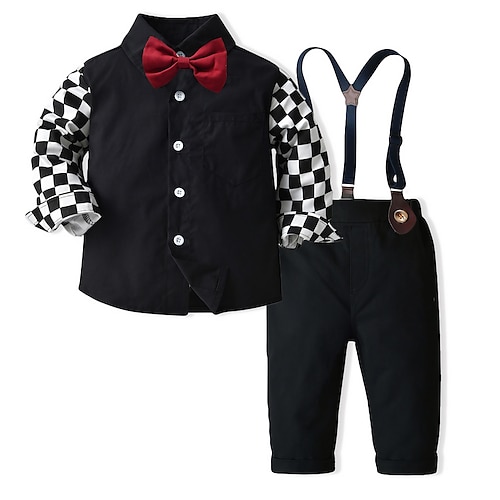 

2 pezzi Bambino (1-4 anni) Da ragazzo Camicia e pantaloni Completo Vestito A quadri Manica lunga Cotone Impostare Esterno Essenziale Di tendenza Inverno Autunno 3-7 anni Nero Bianco