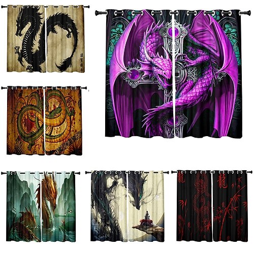 

3D Dragon Ethnic Style Japanese Dragon Curtains Blackout Curtains Printed Thermal Insulated Curtains for Bedroom Living Room Modern Grommet Window Drapes Curtain Drapes