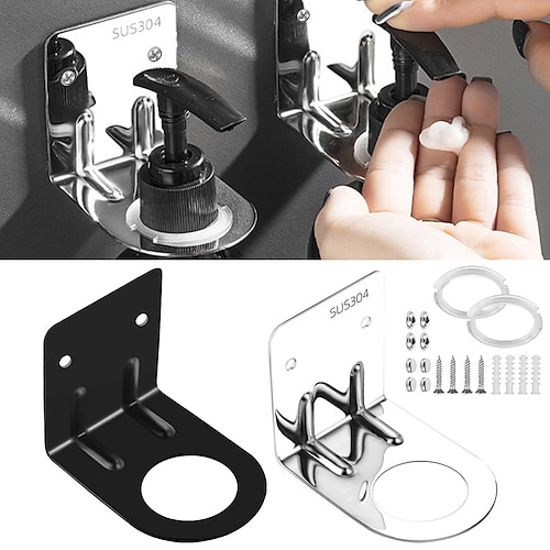 

2 peças de aço inoxidável montado na parede dispensador de sabão suporte de armazenamento rack pendurado prateleira de xampu com anel de diâmetro variável livre compatível com garrafa grande e