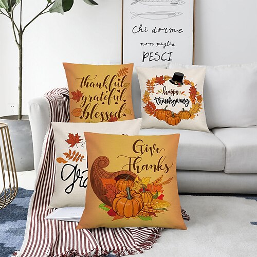 

Thanksgiving doppelseitiger Kissenbezug, 4 Stück, weicher dekorativer quadratischer Kissenbezug, Kissenbezug für Schlafzimmer, Wohnzimmer, Sofa, Couchstuhl, hochwertige Qualität, maschinenwaschbar