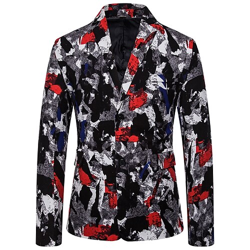 

Herre Mode Blazer Normal Standard pasform Batikfarvet Enkeltradede to-knapper Sort 2023