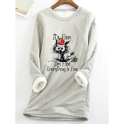 

Women's Sweatshirt Pullover Sherpa Fleece Teddy Christmas Blue Pink Red Cat Christmas Round Neck Long Sleeve Fleece S M L XL 2XL 3XL