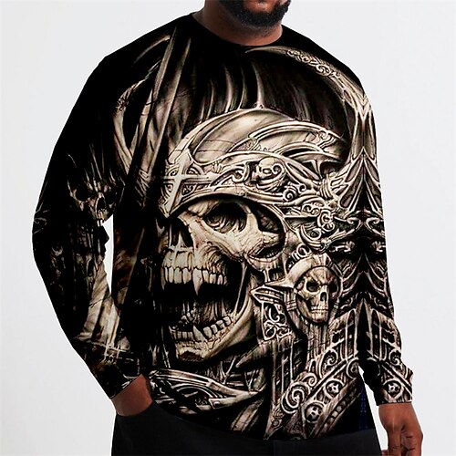 

Men's Plus Size T shirt Tee Big and Tall Graphic Crew Neck Long Sleeve Spring & Fall Basic Fashion Streetwear Comfortable Casual Sports Tops / Skull