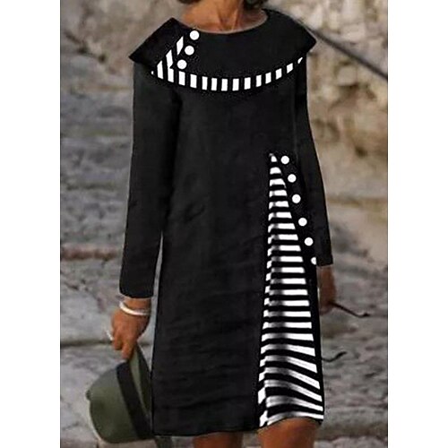 

Women's Black Dress Print Dress Black Long Sleeve Print Print Winter Fall Crew Neck Casual Modern Fall Dress 2022 S M L XL 2XL 3XL / Winter Dress