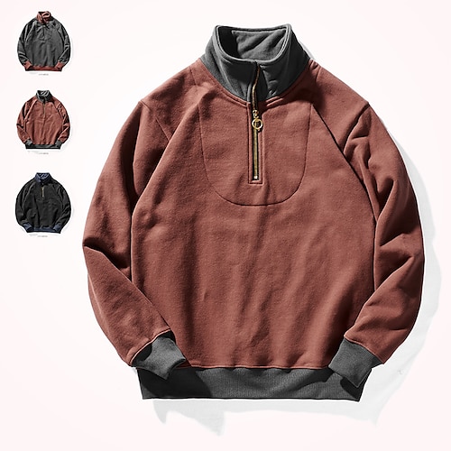 

Men's Sweatshirt Pullover Black Red Gray Standing Collar Solid Color Zipper Sports Outdoor Streetwear Casual Big and Tall Winter Fall Clothing Apparel Hoodies Sweatshirts Long Sleeve / Spring