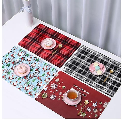 

Christmas Leather Placemats Waterproof, Oil-Proof, Heat-Resistant Printing Creative Dining Table Mats, Double-Layer Thickened Holiday Decoration